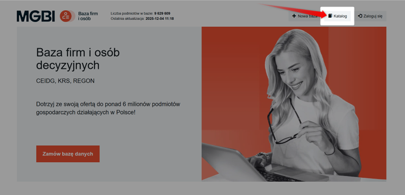 Screenshot 1 - How to order a database from the catalog