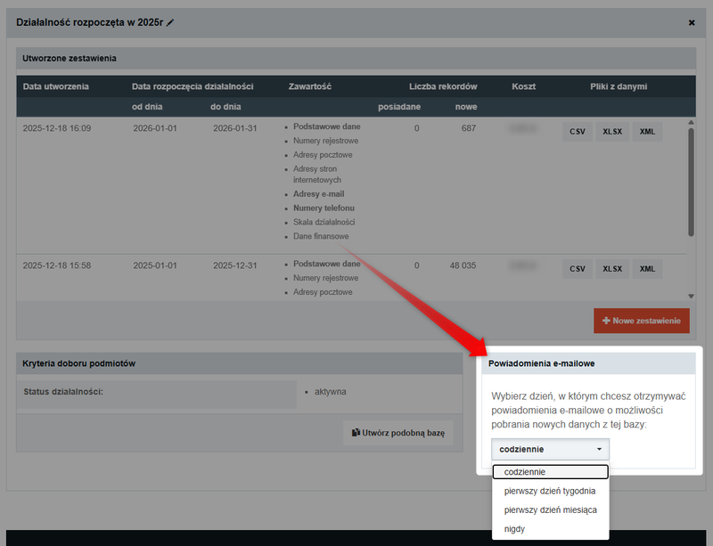 Screenshot 8 - How to download data on new companies